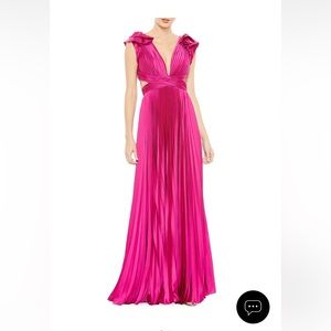 PLEATED RUFFLED CAP SLEEVE CUT OUT LACE UP GOWN